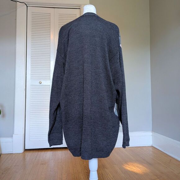 Vintage Argyle Cardigan 90s Elisabeth Gray Knit Longline Dark Academia Size 1X - Picture 3 of 9